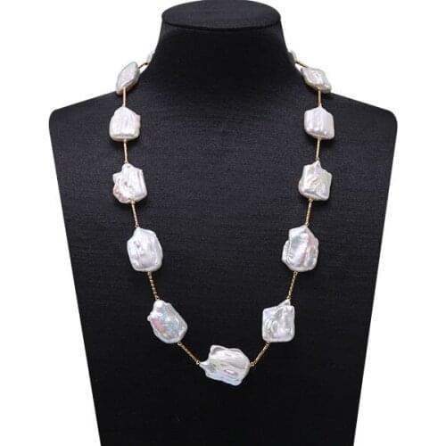 NEW Irregular 20X30mm White Natural Baroque Freshwater Pearl Necklace Jewelry 22"