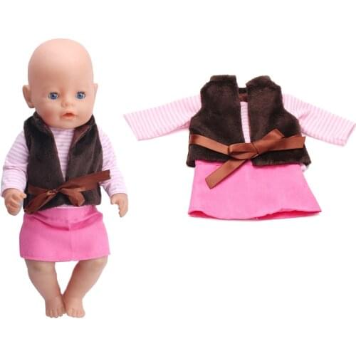 43 Cm Boy American Dolls Dress 2Pcs/Set Brown Waistcoat Set + Pink Underskirt Born Baby Toy Accessories 18 Inch Girls Gift f135