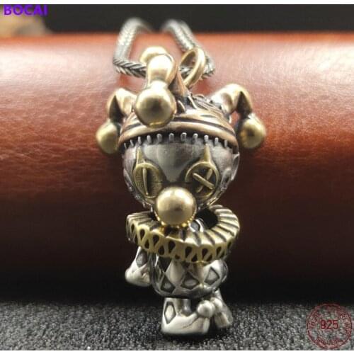 BOCAI S925 Sterling Silver Charm Pendants Retro Old Buffoon Doll Hanging Dangler Pure Argentum Amulet for Men Women Lovers