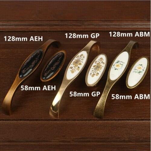 128mm Retro fashion Rural ceramic furniture handle white black porcelain drawer cabinet pull bronze gold dresser handle knob