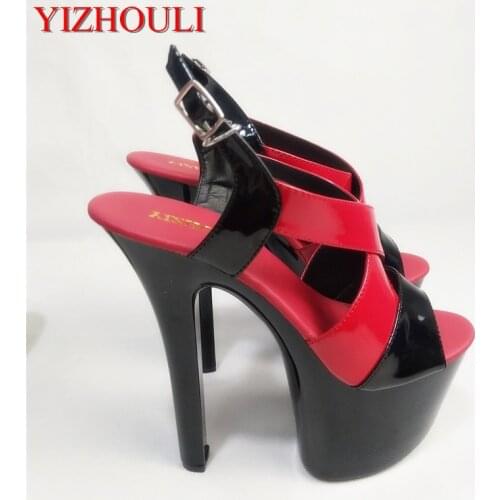 17 cm high platform sandals, 7 inch high heels, sexy model nightclub dancing shoes, gorgeous high heel sandals