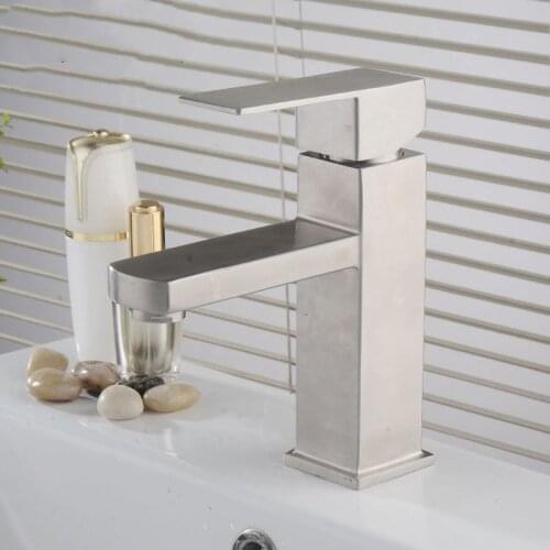 304 Stainless Steel Bathroom Faucet square brushed Single Handle Washbasin Hot and Cold Mixer Water Sink Tap Mounted For Kitchen