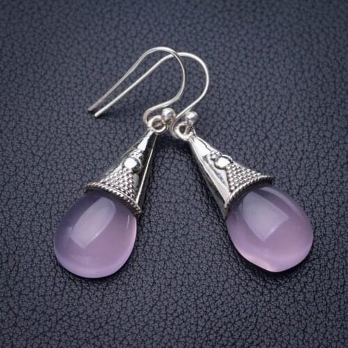 StarGems Natural Rose Quartz Handmade 925 Sterling Silver Earrings 1.5" E1114