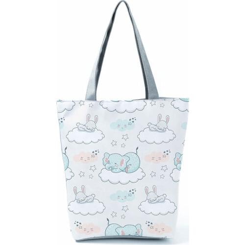 Cute Unicorn Printed Handbags Cartoon High Capacity Eco Reusable Shopping Bag Women Shoulder Bag Fashion Tote Travel Beach Bag
