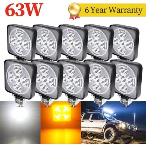10pcs 63W LED Light Bar White Light with Yellow Halo Led Work Lights for Tractors Off-road DRL Car SUV Trucks Fog Lamp 12V 24V