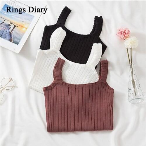 Rings Diary Women Knitted Solid Color Tanks Tops Summer Ribbed Knit Slim Fit Casual Strappy Crop Tops 2021 Fashion New Clothing