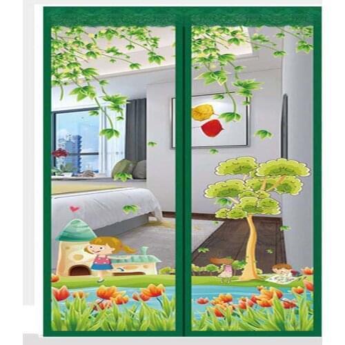 Embroidery Green Landscape Summer Door Net Anti-Mosquito Fly Bug Insect Curtain Magnetic Automatic Close Bedroom Kitchen Mesh