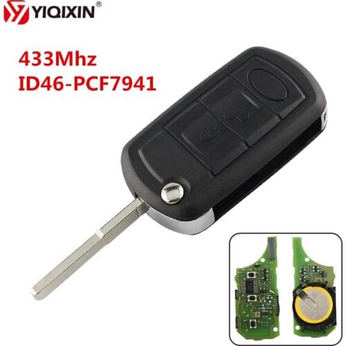 YIQIXIN 3 Button Folding Flip Remote Key 433Mhz ID46 PCF7941 Chip For Land Rover Range Sport LR3 Discovery With HU101 Blade