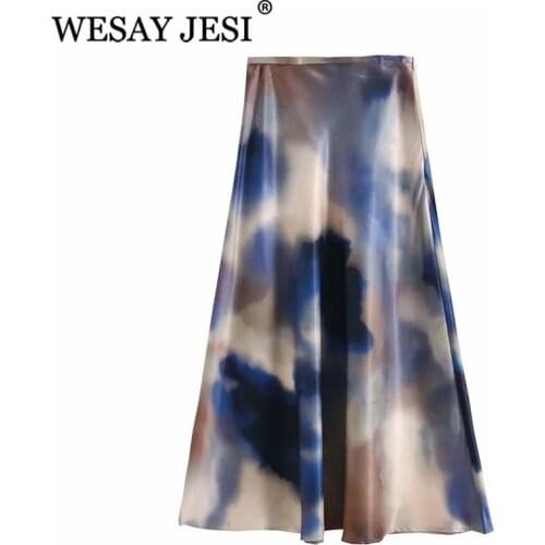 WESAY JESI Za Women Fashion Retro Skirt Chic Spring Summer Autumn Women Korean Style Tie Dye High Waist Midi Long Skirt 2021