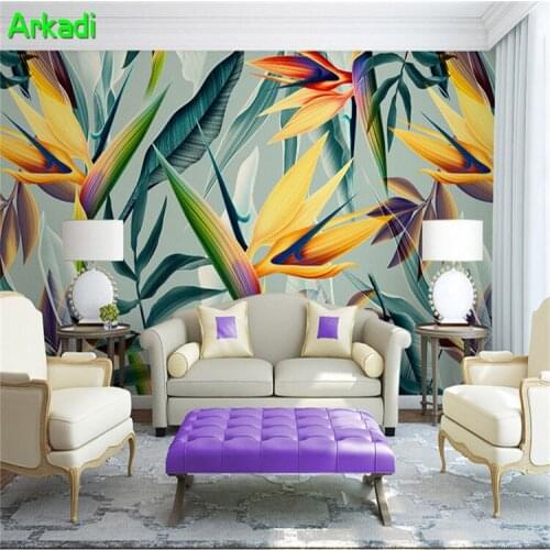 Southeast Asian style tropical rainforest paradise bird green forest wallpaper 3D hand painted garden bedroom hotel theme room