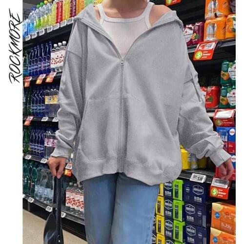 Rockmore Plus Size Hoodies Women Harajuku Streetwear Y2K Oversized Zip Up Sweatshirt Clothing Korean Style Long Sleeve Tops Fall