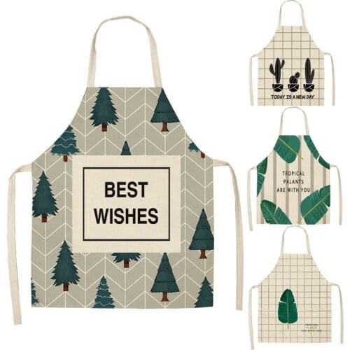 1 Pcs Geometric Printed Kitchen Aprons for Woman and Man Home Cooking Baking Shop Cleaning Cotton Linen Apron