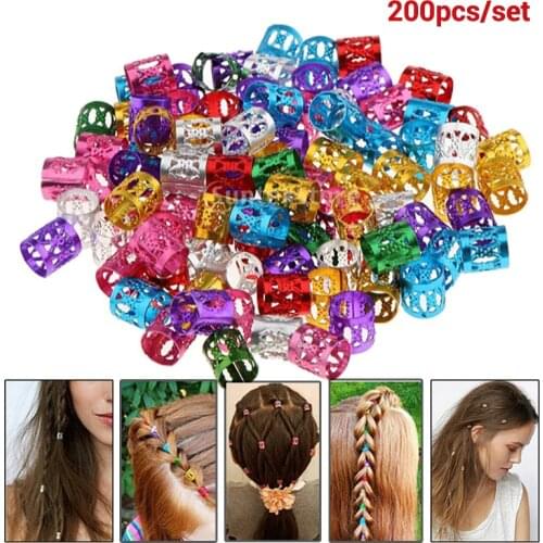 200pcs/set Adjustable Hair Beads DIY Dreadlock Braid Rings Mixed Cuff Clips Wholesale For Kids Beautiful Girls Headwear