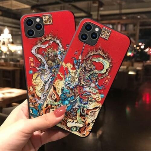 3D Relief Phone Case For iPhone X XS XR 11 12 Pro MAX 6 7 8Plus SE2 Soft Back Covers China Style Drawing Matte Phone Cases