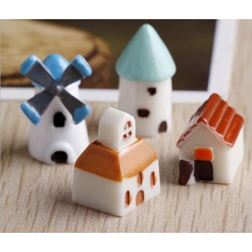 4pcs/lot Windmill House Decoration Decorative Landscaping Moss Micro Landscape Fleshy Creative Castle Houses Resin Craft KS 013