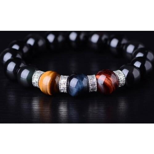 Rainbow Obsidian Beaded Bracelet Erengy Bracelet with Colorful Tiger Eye Beads Jade Jewellery