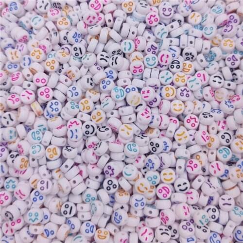 50PCS Smiley Faces Beads 7mm oval shape multicolor charm Jewellery Making For Jewelry Making