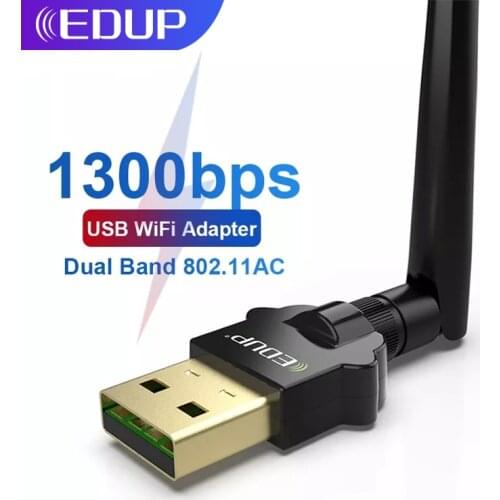 EDUP 1300Mbps USB WiFi Adapter Dual Band 2.4/5GHz Wireless WiFi Receiver AC Wi-Fi Dongle Network Card Antenna for Desktop Laptop
