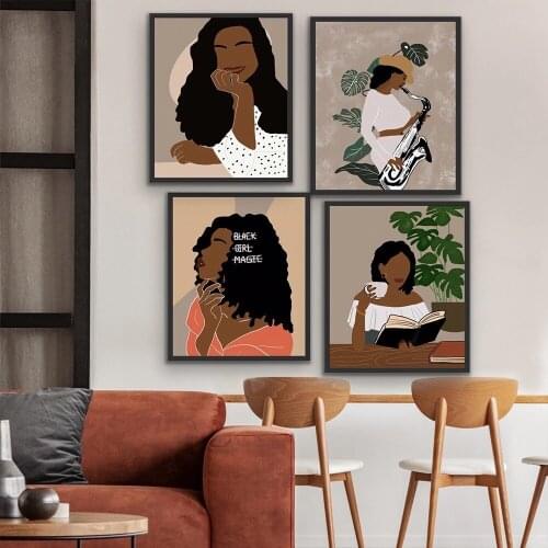 Canvas Prints Paintings Black Girl Women African American Wall Art Posters Modular Pictures For Living Room Modern Home Decor