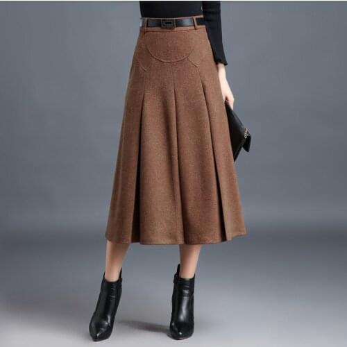 M-4XL New Womens Skirt Winter Autumn 2020 Fashion Elegant Wool Blends Skirts Thicken Pleated Slim Medium Length Skirt Female