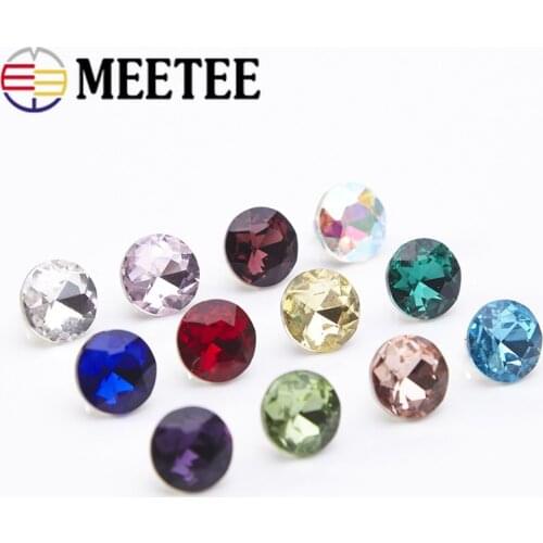 Meetee 20/50pcs 9mm Rhinestone Buttons Glass Diamond Shirt Shank Buckle DIY Clothing Collar Sewing Decor Material Accessory