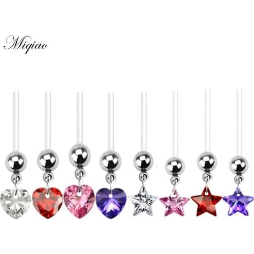 Miqiao 1pcs Hot Sale Sweet Heart-shaped Five-star Crystal Pendant Soft Rod Belly Button Ring Body Exquisite Piercing Jewelry
