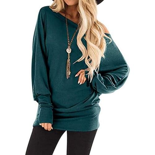 Fashion Off-The-Shoulder T-Shirt Female Autumn Spring Long Sleeve Tops Simple Solid Color Casual Loose Plus Size Tee Shirt S-5XL