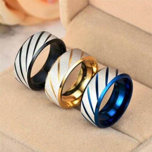 Stainless Steel Fashion Ring Inner Arc Double Oblique Side Batch Flower Twill Ring Jewelry Smooth Simple Double Beveled Rings