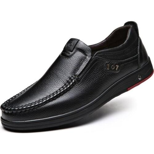 NiceGenuine Leather shoes Men Loafers Slip On Business Casual Leather Shoes Classic Soft Moccasins Breathable Men Shoes Flats