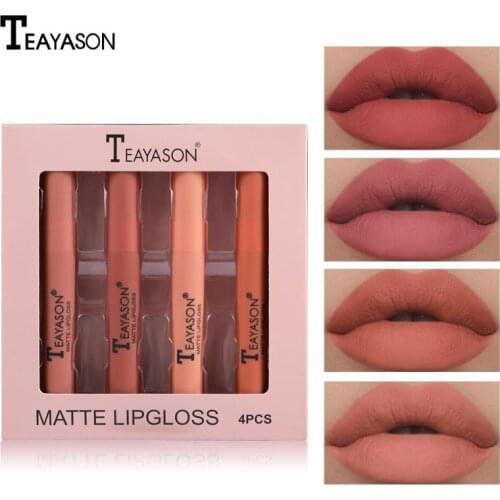 Lip Gloss Set 4 Colors Matte Liquid Lipstick Waterproof Long Lasting Without Makeup Moisturizing Lipgloss Lip Makeup Cosmetics
