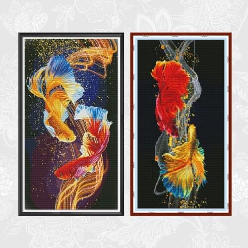 Cross Stitch Pisces Fighting 11CT Printed Fabric 14CT Canvas DMC Chinese Cross Stitch Kits Embroidery Home Crafts Needlework
