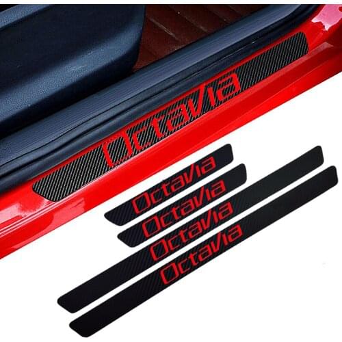 4PCS Car Styling octavia Carbon Fiber Door Sill Protector Stickers For skoda octavia fabia rapid yeti superb Auto Accessories
