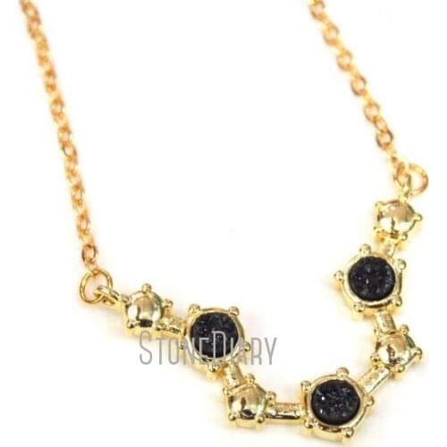 10Pcs Titanium Black Circle Druzy Crystal Gold Electroplated Antler Shape Chains Necklaces On Sale 18inch-32inch NM12481