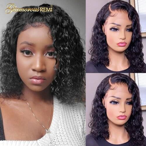 Curly Human Hair Wig Brazilian Deep Curly Lace Front Wigs For Women Human Hair Natural Color Short Bob Wig Water Wave Density180