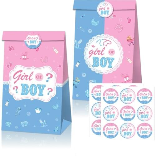 12pcs Gender Reveal Party Supplies Boy or Girl Gift Bags Candy Bag Craft Packing Paper Bag 1st Birthday Baby Shower Decorations