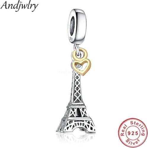Heart Eiffel Tower Dangle Charm Pendant Fit Pandora Charms Original Bracelet 925 Siver Charm Bangle DIY Jewelry Berloque