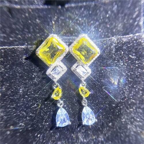 Luxury Crystal Cube Water Drop Earrings For Women Jewelry Trendy Silver Plate Earring Girls Long Tassel Accessories On Ear Lady