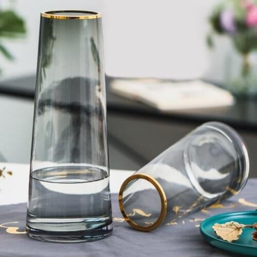 Light luxury Nordic Glass Vases Living Room Table Decoration Transparent Water Hydroponics Flower Rope Dry Flower Vase Diy Bottl