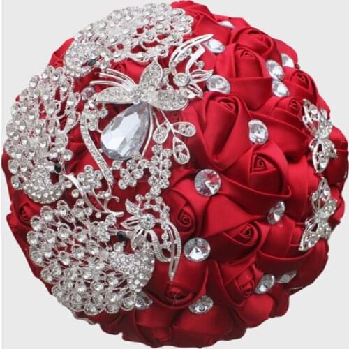 2021 Luxury Wedding Flower Bouquets Bridal Bridesmaid Bouquet Home Decorative Rose Crystal Brooch Bride Hand Holding Flowers