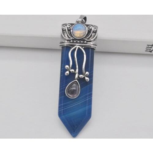 Blue Veins Carnelian Natural Stone Gem Pendant Pendulum Jewelry S3186