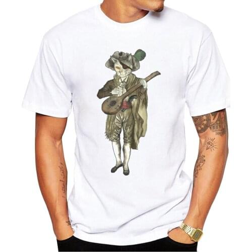 TEEHUB New Arrivals Fashion Pirate Cat Men T-Shirt Short Sleeve Tee Funny Musician Playing Banjo Printed Tshirts Hipster Tops