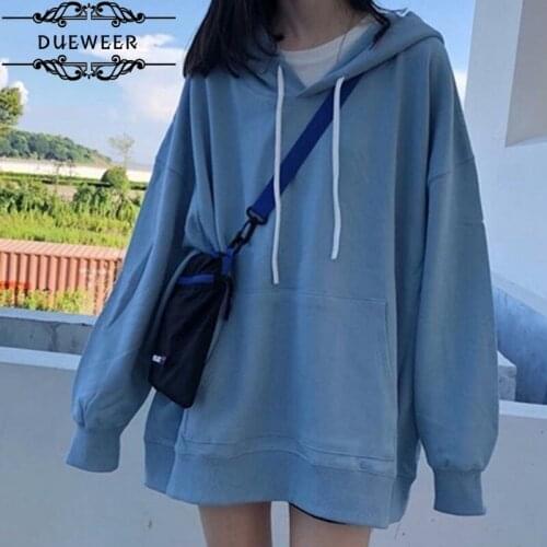 Dueweer Hoodies Women Plus Velvet Thicker Solid Hoodie Streetwear Simple All-match Front Pocket Trendy Korean Style Ulzzang