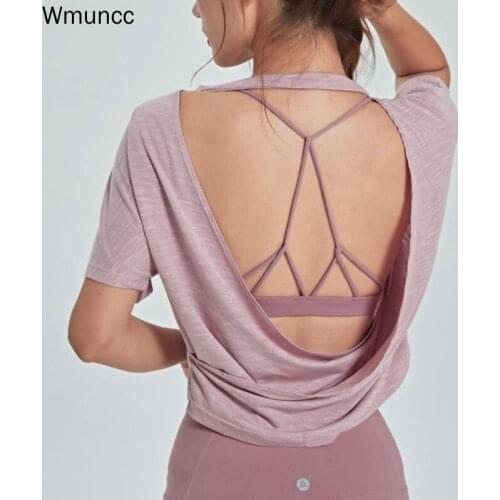 Wmuncc Open Back Sports Blouses Loose Breathable Tank Workout Tops Women Gym Yoga T-shirt Fitness Active Wear Female Jersey