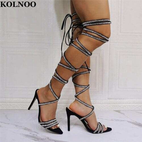 Kolnoo New Style2022 Handmade Womens High Heels Sandals Rhinestones Crosscriss Straps Sexy Pole-Dance Evening Club Fashion Shoes