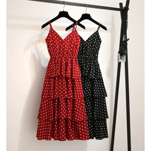 2021 Summer Dress Fashion Women Dot Spaghetti Strap Dresses Big Size Elegant Lady Cacke Tank Dress Vestidos Bottomings WZ1414