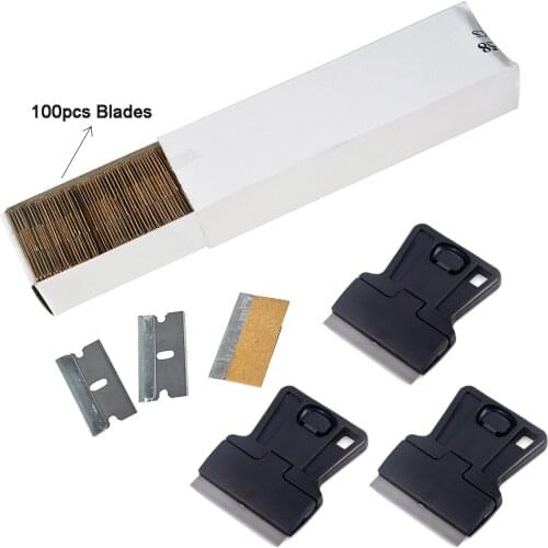 EHDIS 100pcs Car Cleaning Squeegee Blade 3pcs Carbon Fiber Vinyl Steel Razor Scraper Glass Glue Sticker Remover Window Tint Tool