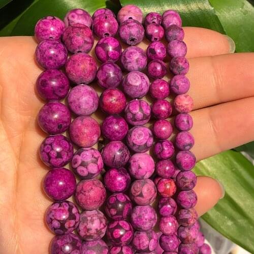 Fuchsia Maifanite Stone Turquoises Beads Natural Round Loose Spacer Beads For Jewelry Making Diy Bracelet Necklace 15" 6 8 10mm
