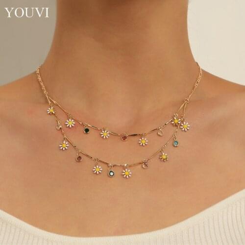 YOUVI Clavicle Chain Jewelry Gold Silver Color Little Daisy Crystal Choker Necklaces for Women Daily Collares Jewelry Charms
