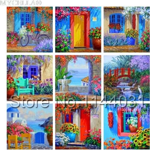 Flower Full Square Diamond Embroidery Landscape Garden 5D Diy Diamond Painting House Diamond Mosaic Home Decor Gift Christmas