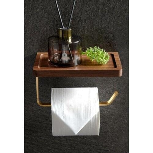 Toilet Paper Holder,Wooden Modern Roll Tissue Holder with Shelf Wall Mounted Bathroom Toilet Paper Dispenser